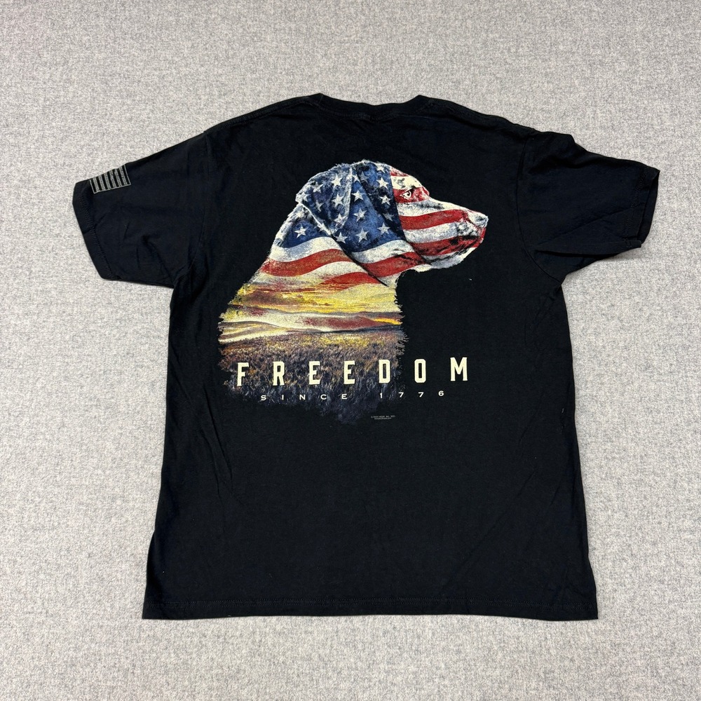 Buck Wear Freedom Dog American Flag Graphic T-Shirt Large Black Patriotic Men L
